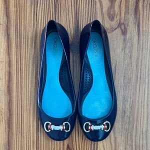 OKA b. Women's Blue Navy Taylor Dash Flats with Gold horse bit Accents Women’s 7